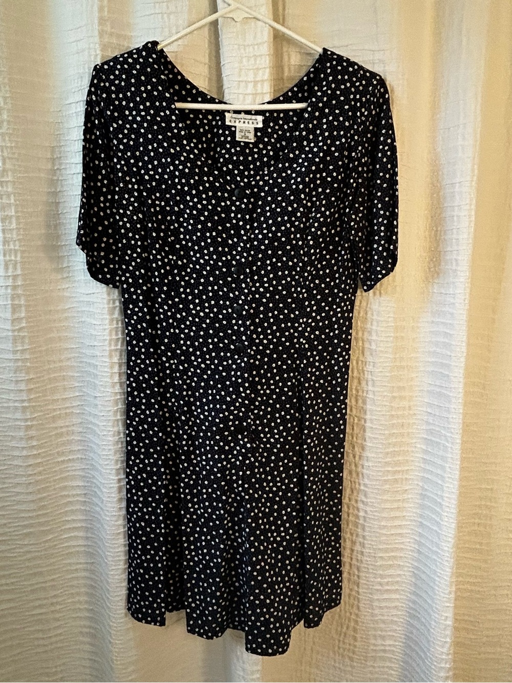90s Vintage Express Navy Daisy V-Neck Short Sleeve Romper